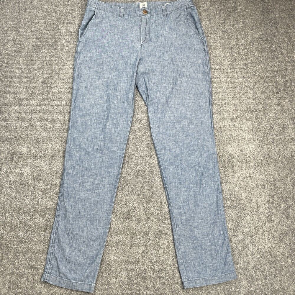 Gap Girlfriend Khaki Pants Womens Size 8 Tall Blue Chambray Ankle 34X31 Cotton